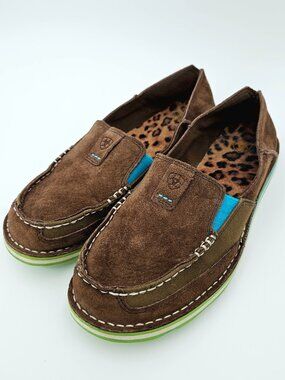 ARIAT Cruiser Slip-On Casual Shoes Brown Turquoise Suede Leather Women Size 9.5B